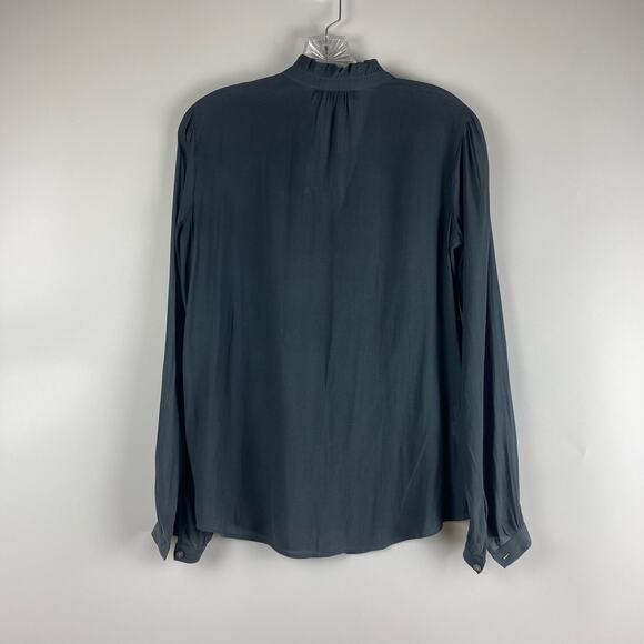 Loft Sheer Ruffle Banded Collar Gray Blouse Womens Size XS - Picture 8 of 11